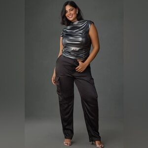 Anthropologie Good American Satin Cargo Pants